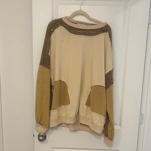 NWOT Oli & Hali Beige and Brown Patchwork Top